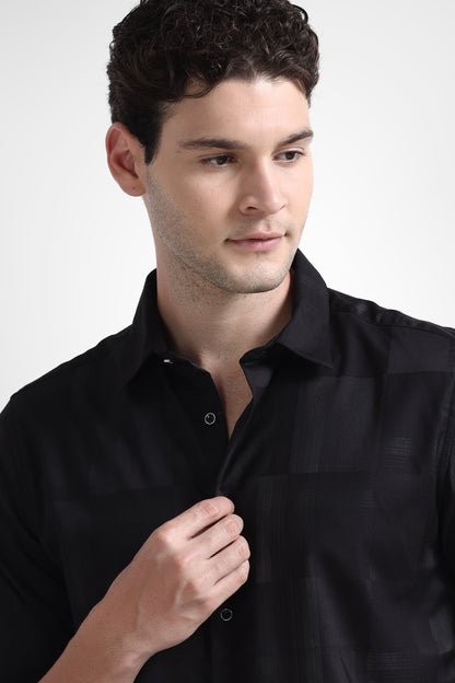 Premium Black Self Check Shirt