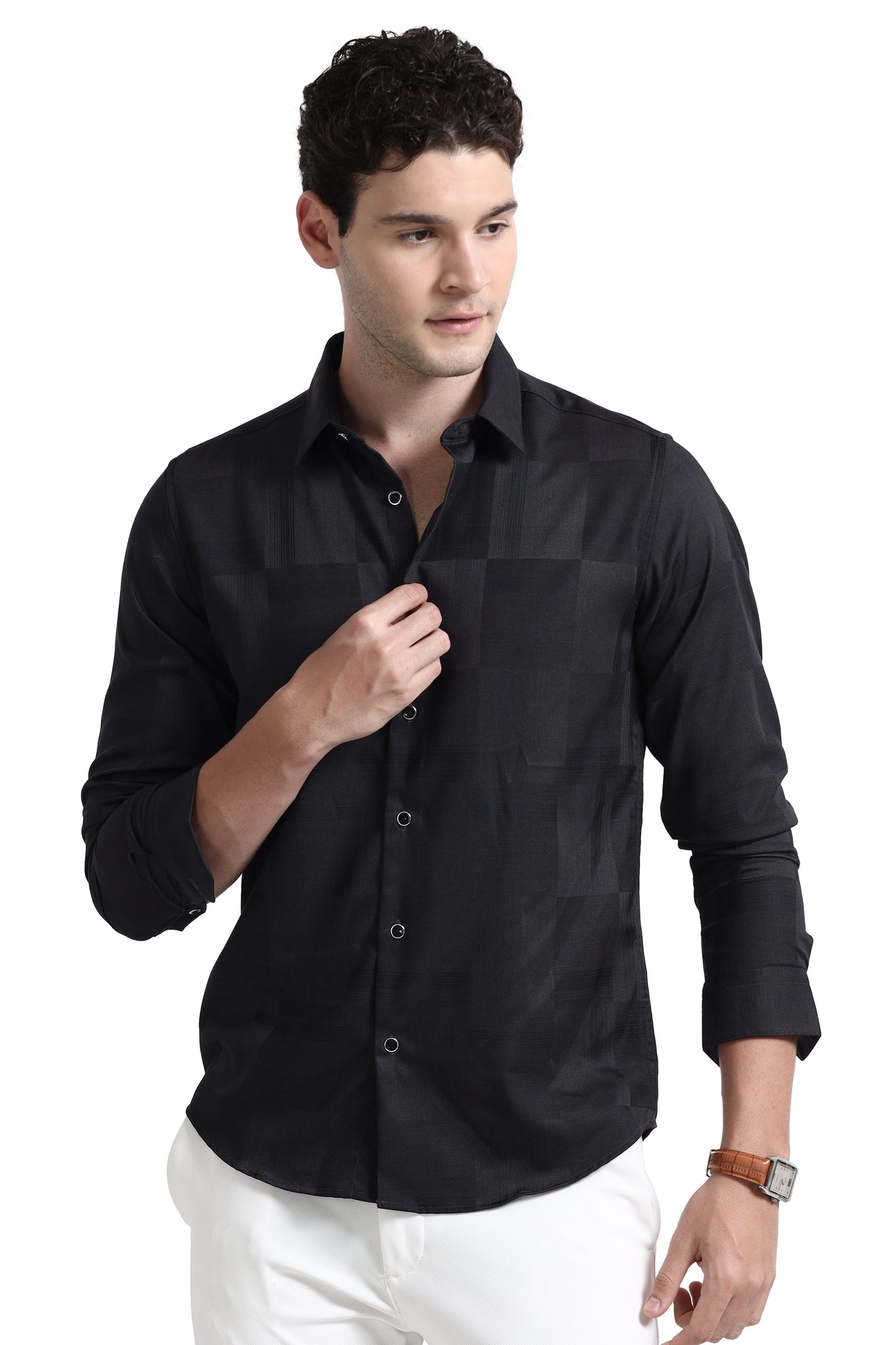 Premium Blue Self Check Shirt