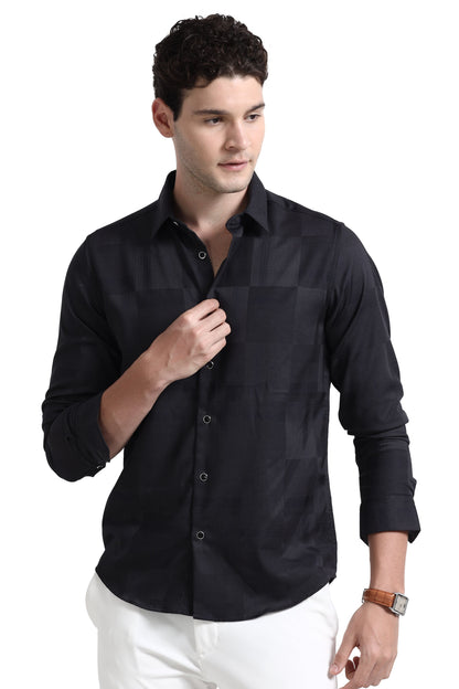 Premium Blue Self Check Shirt